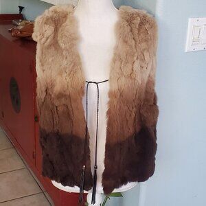 Fur Vest LOVE TOKEN Genuine Rabbit in Ombre tan to brown size L Large NWOT